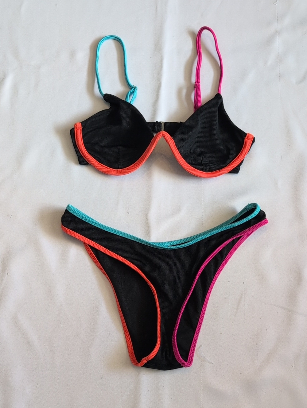 Forever 21 Black Bikini with Pink, Teal & Orange Trim